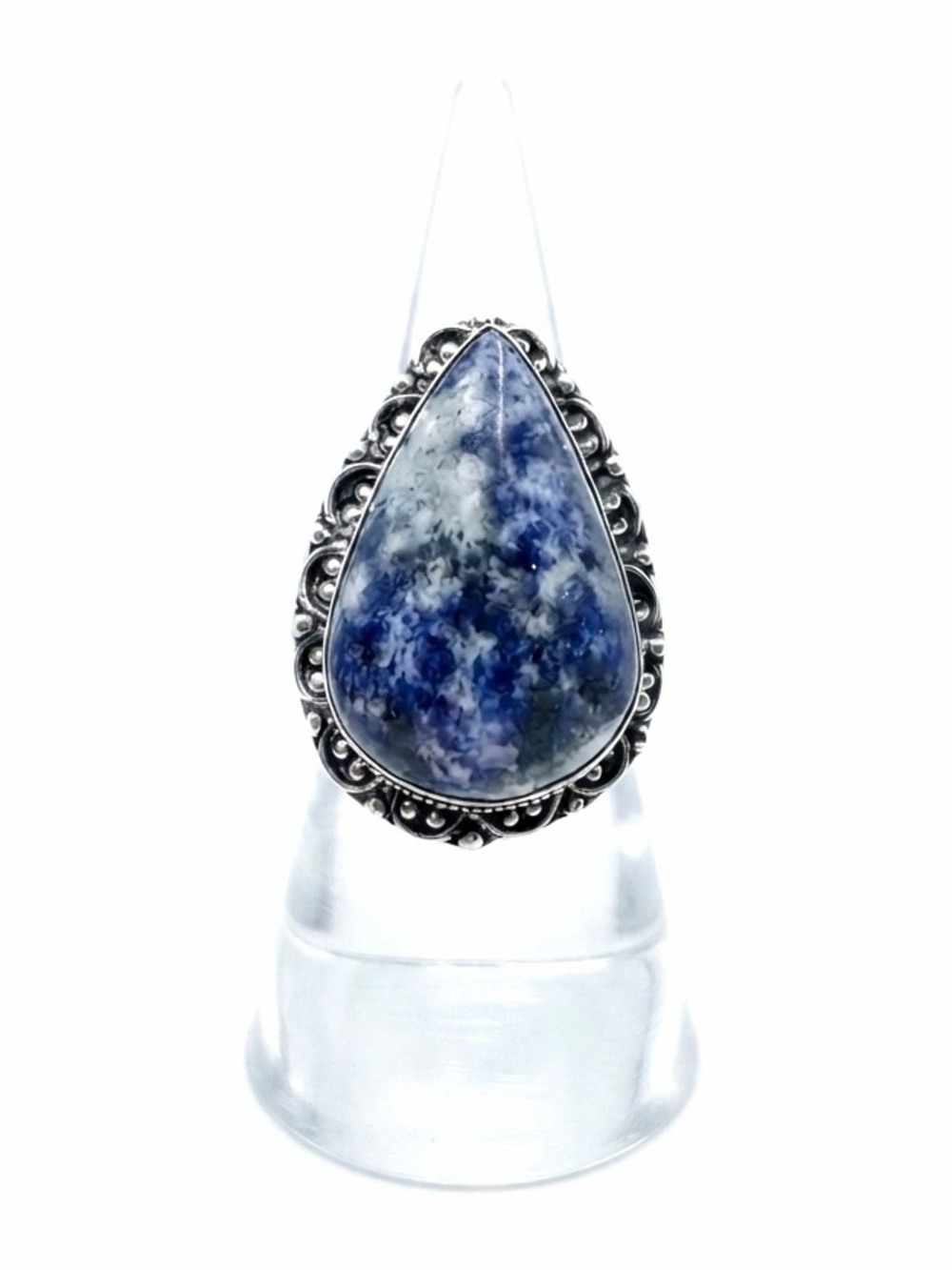 New Artisan Rare Blue Sodalite 925 Sterling Silver OOAK Handmade Floral Ring 10